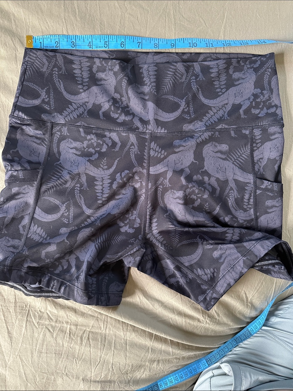 High-Waist Black CVG Dinosaur Print 6” Shorts - Picture 4 of 6